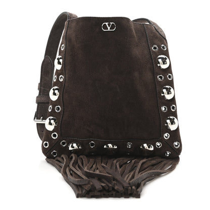 Valentino Garavani Suede Studded Nellcote Fringe Shoulder Bag Brown 1 of 9