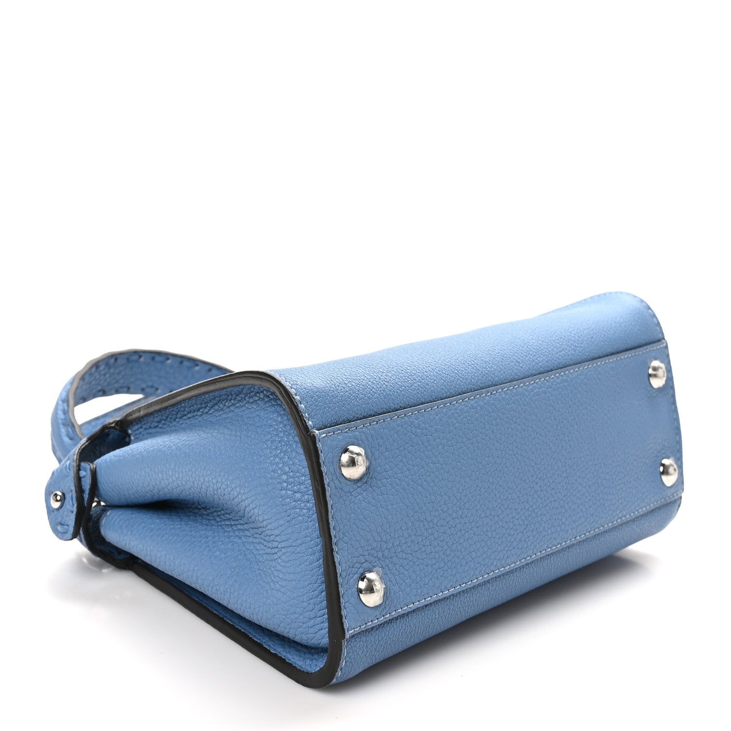 Fendi Cuoio Romano Selleria Macro Stitchings Mini Peekaboo Iconic Satchel Placca Argento Blue 4 of 10