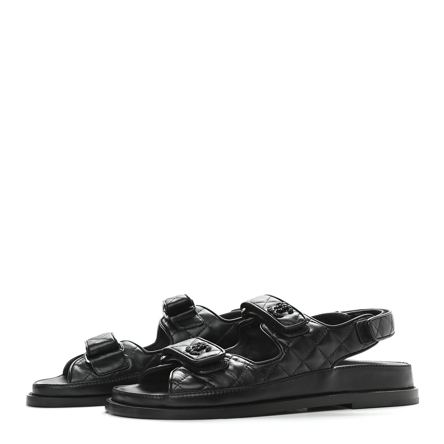 Lambskin Quilted Velcro Dad Sandals 40 So Black
