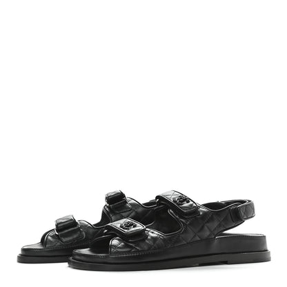 Chanel Lambskin Quilted Velcro Dad Sandals 40 So Black 3 of 8