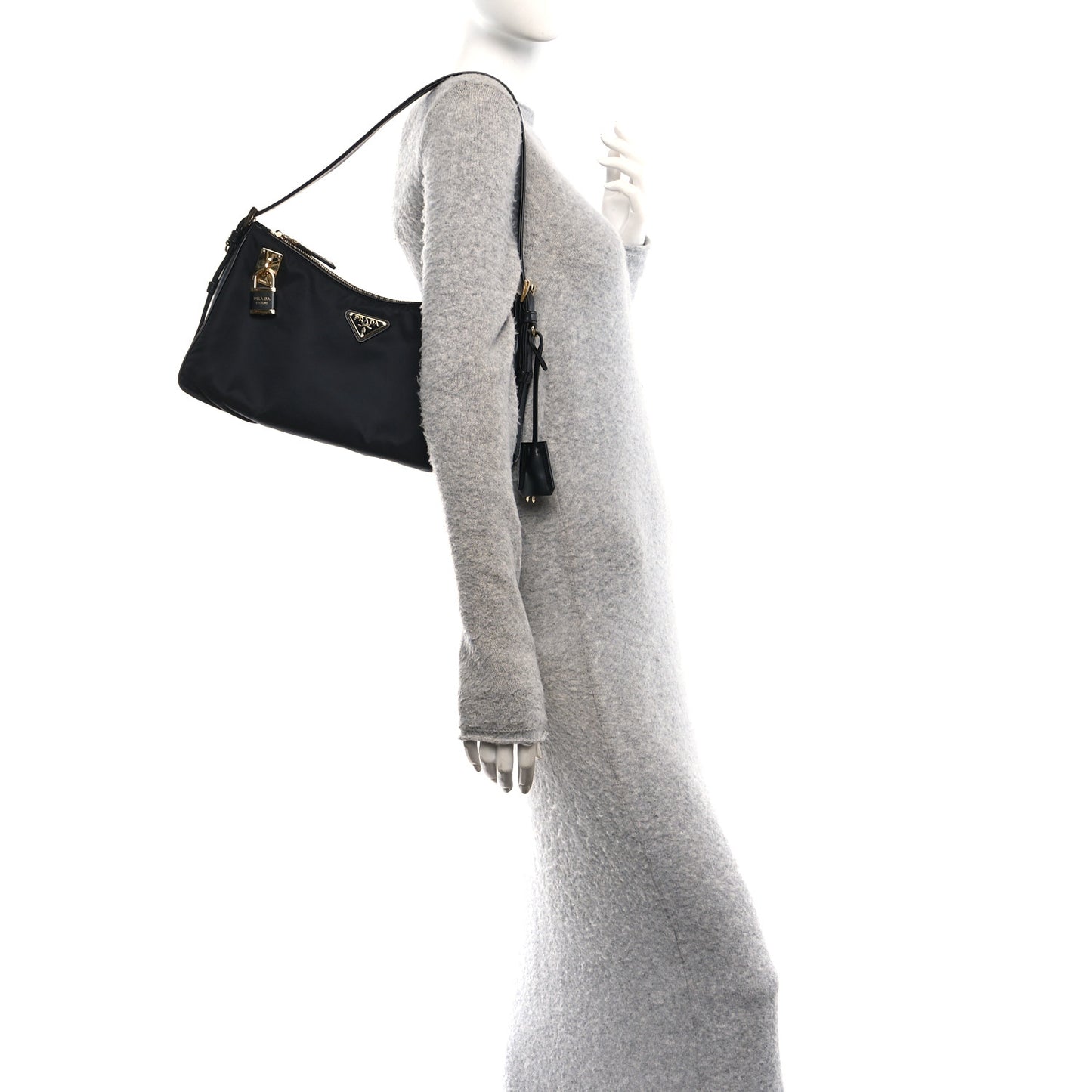 Re-Nylon Vitello Large Aimee Shoulder Bag Black