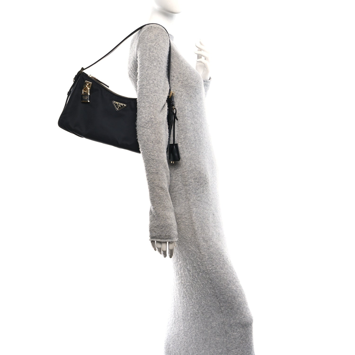 Prada Re-Nylon Vitello Large Aimee Shoulder Bag Black 2 of 9