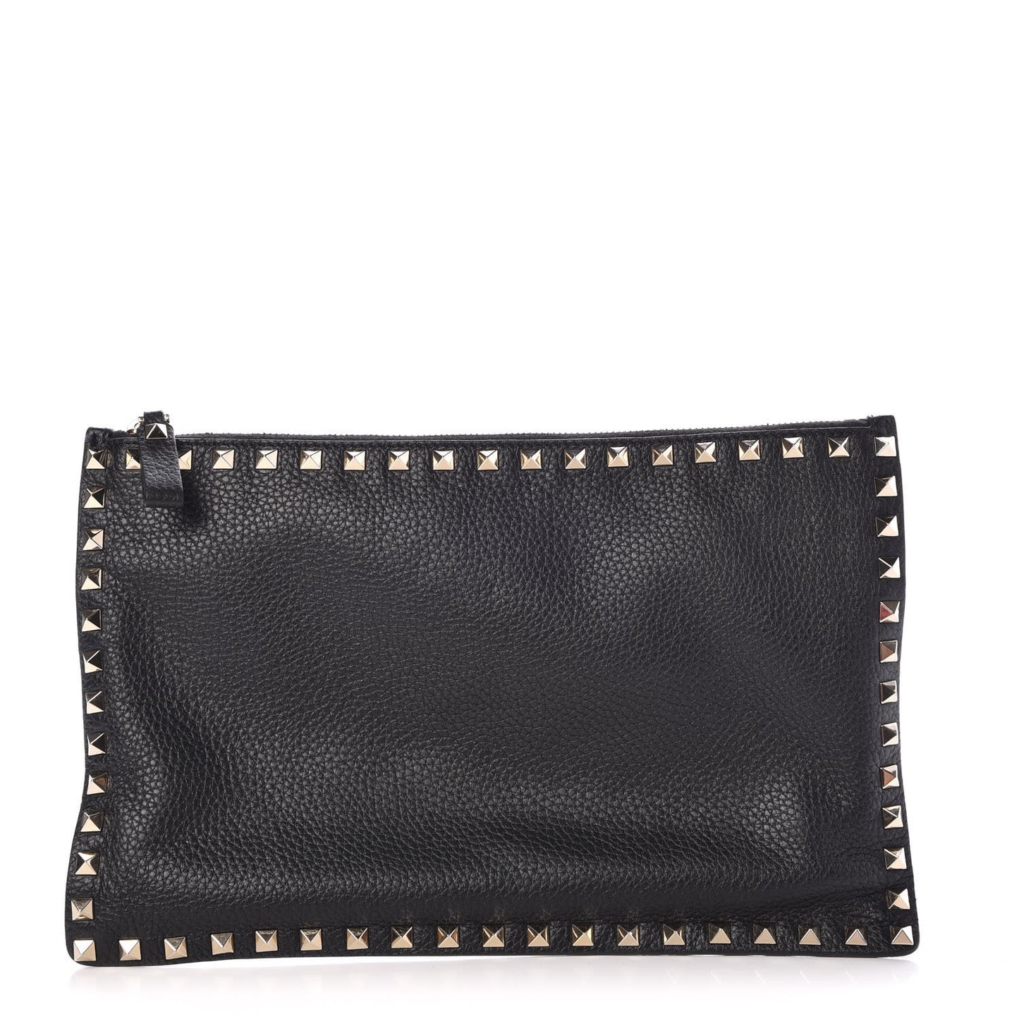Pebbled Calfskin Large Rockstud Zip Pouch Black