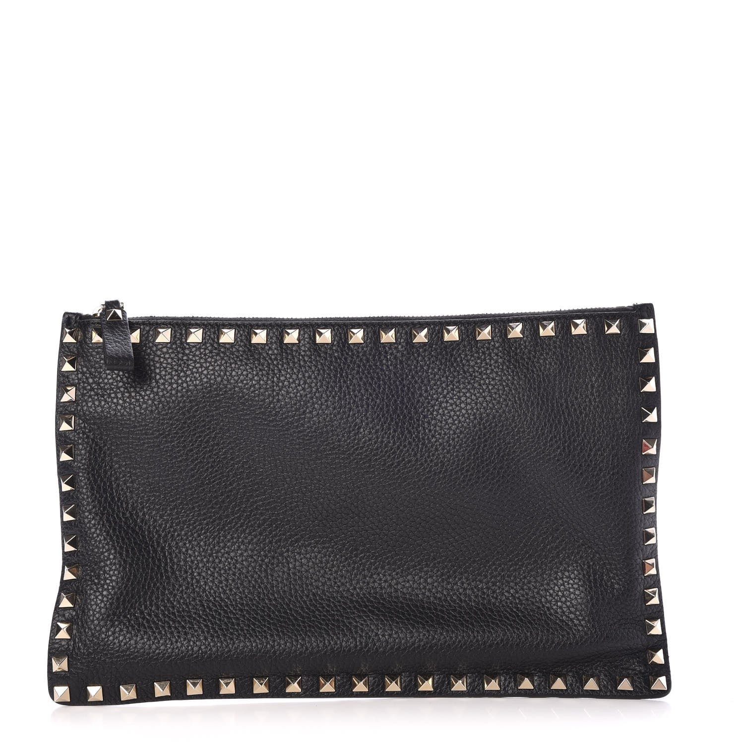 Valentino Garavani Pebbled Calfskin Large Rockstud Zip Pouch Black 1 of 8
