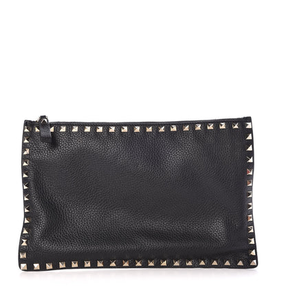 Valentino Garavani Pebbled Calfskin Large Rockstud Zip Pouch Black 1 of 8