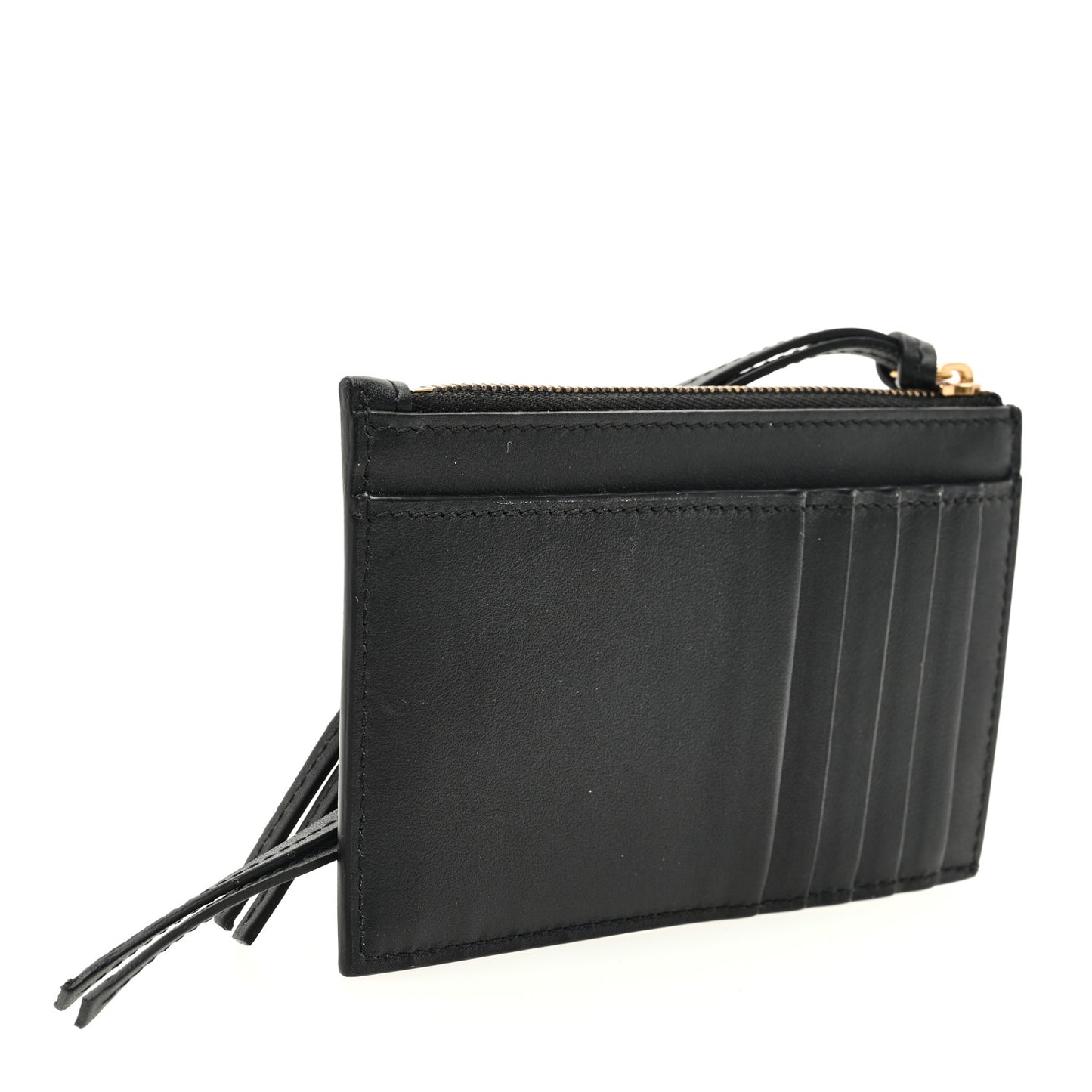 Grained Calfskin Neo Classic Brass Hardware Long Coin Case Card Holder Black
