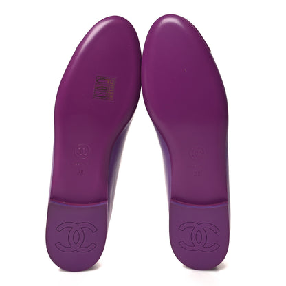 Chanel Lambskin Patent Calfskin Cap Toe Ankle Chain Ballerina Flats 38 Purple 5 of 9