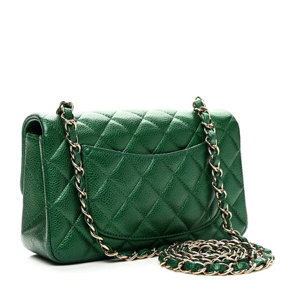 Chanel Metallic Caviar Quilted Mini Rectangular Flap Green 3 of 11