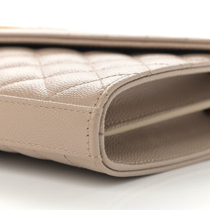 Saint Laurent Grain De Poudre Mixed Matelasse Triquilt Monogram Chain Wallet Dark Beige 10 of 11