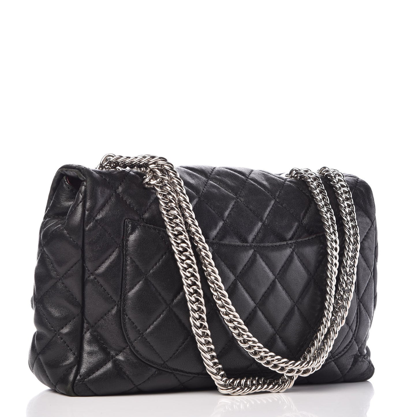 Washed Lambskin Quilted Jumbo Single Flap Bijoux Chain Black