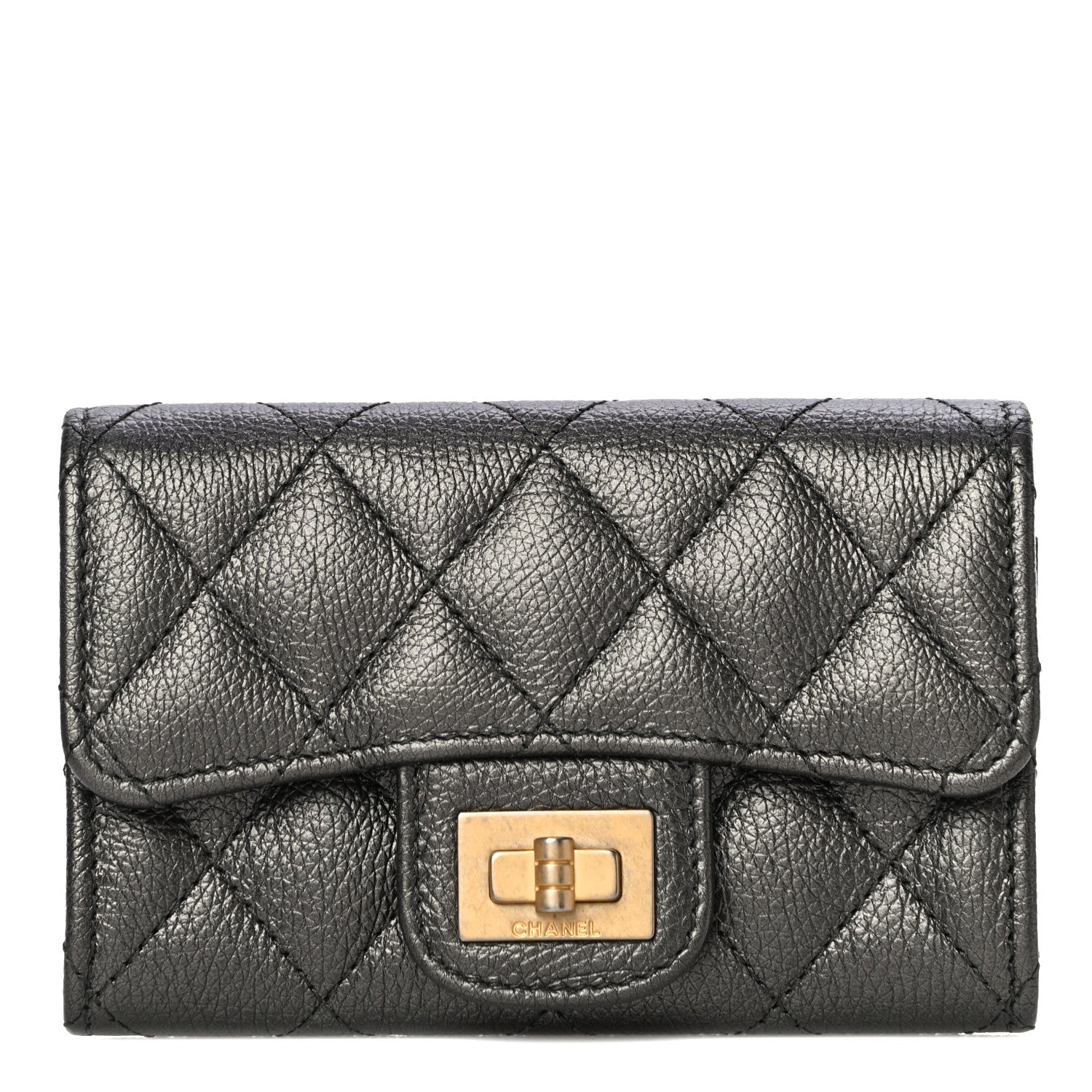 Chanel Metallic Calfskin Quilted Reissue Flap Card Holder Grey 1 of 12