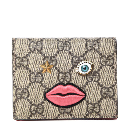 Gucci GG Supreme Monogram Face Embroidered Card Case Wallet Pink 1 of 9