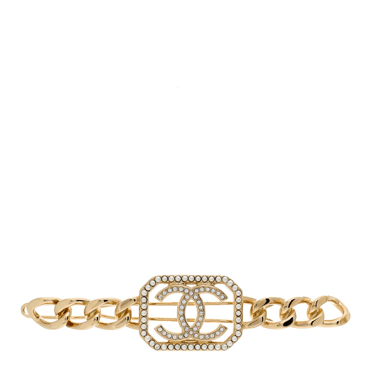 Chanel Crystal Chain CC Vendome Hair Clip Barrette Gold 1 of 4