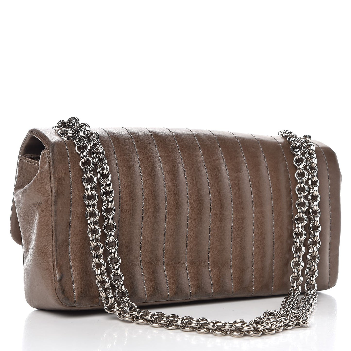 Lambskin Vertical Quilted East West Flap Brown