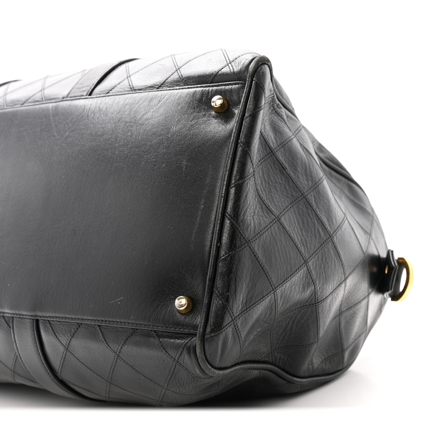 Calfskin Stitched Duffle Travel Bag Black