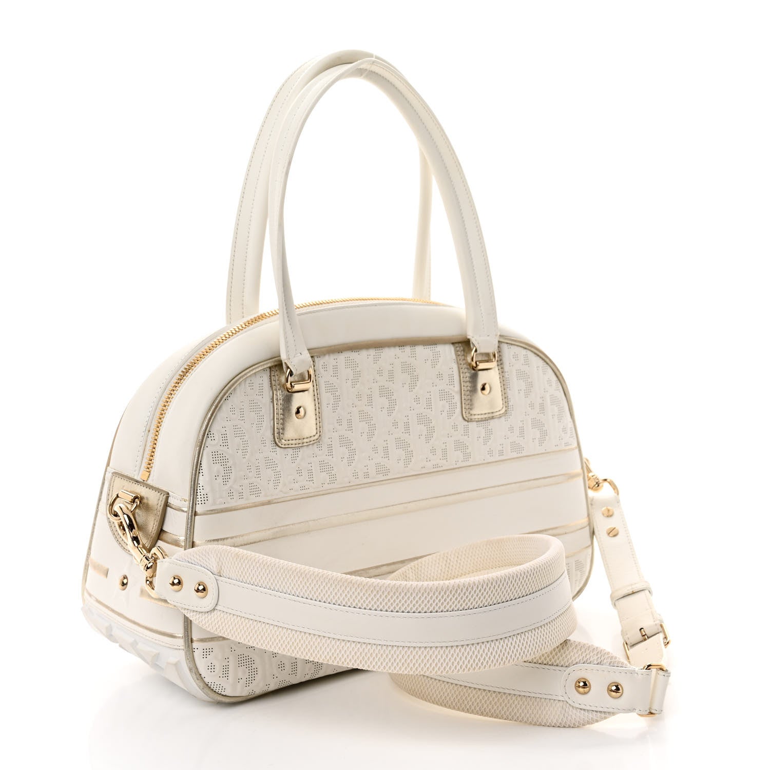 Christian Dior Perforated Calfskin Medium Dior Vibe Classic Bowling Bag White Gold 3 of 10