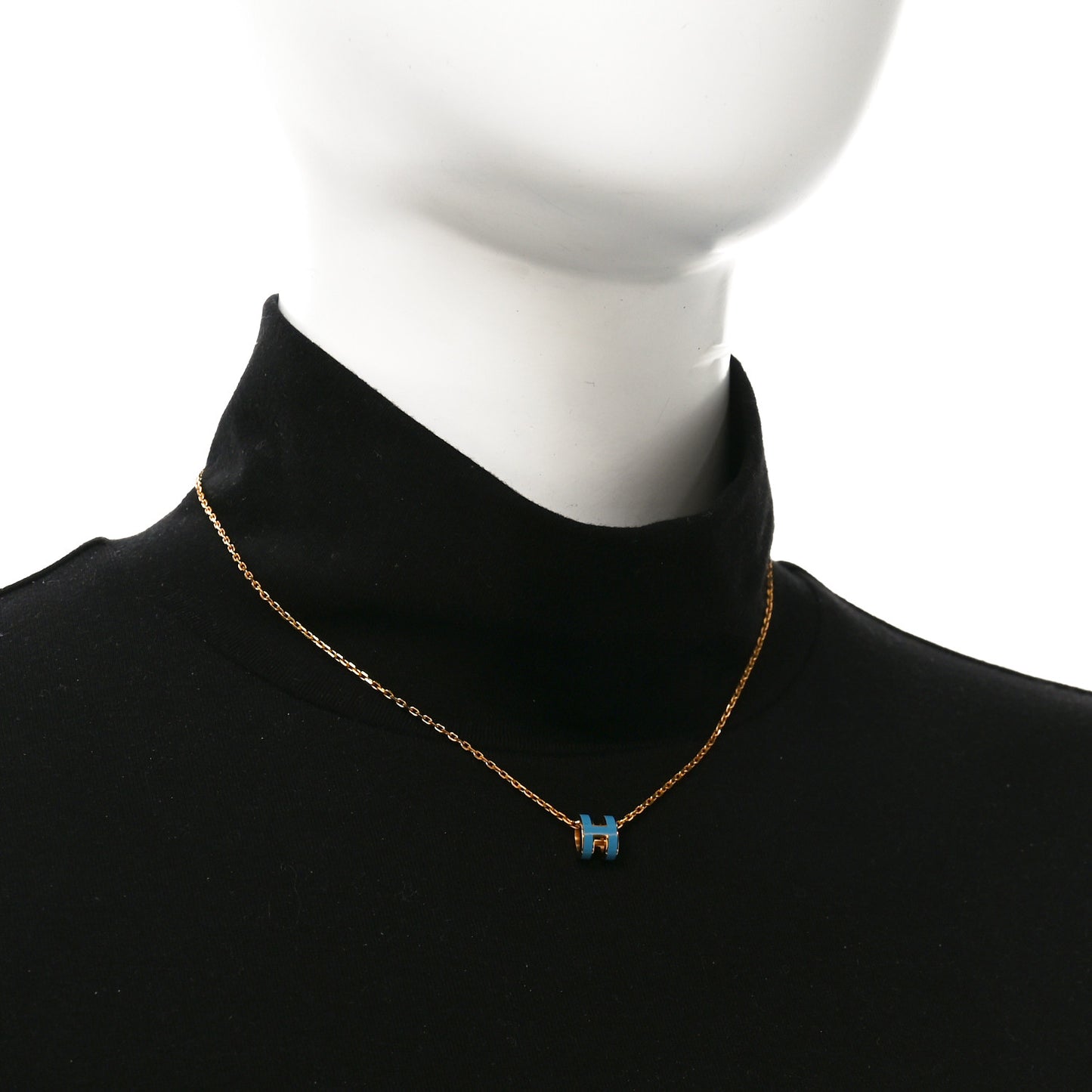 Lacquered Gold Mini Pop H Pendant Necklace Bleu Jean