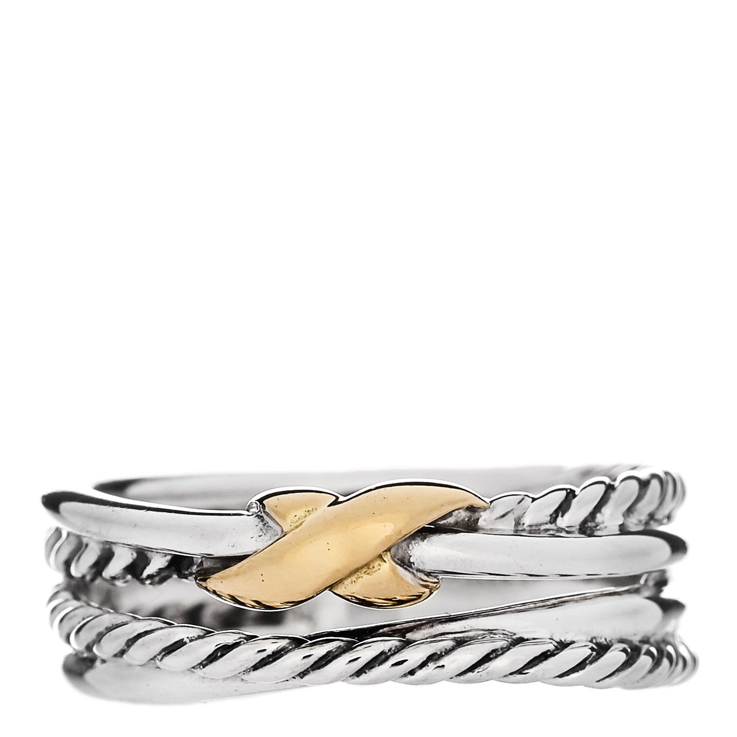 David Yurman Sterling Silver 18K Yellow Gold 6mm X Crossover Ring 50 5.25 1 of 4
