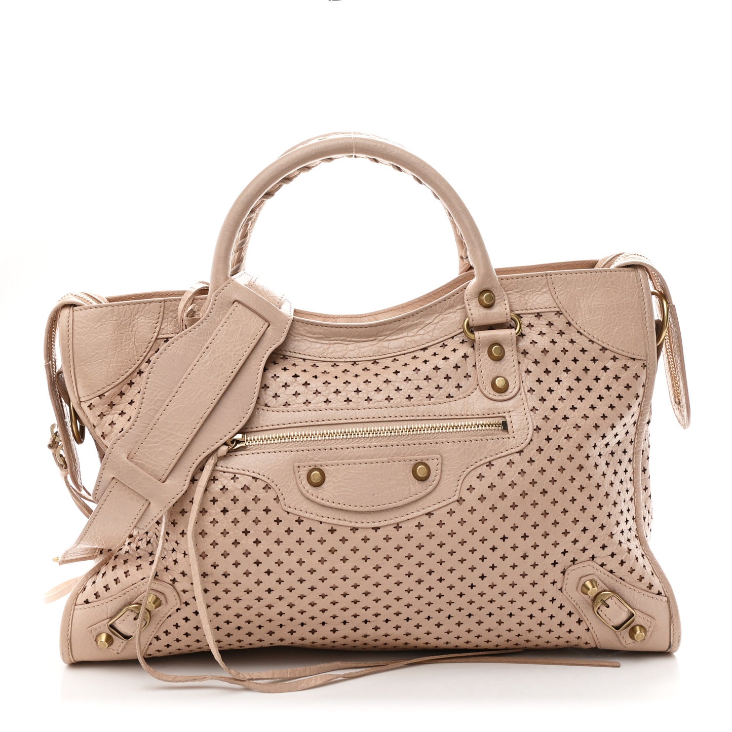 Agneau Laser Cut Cross Classic Gold Hardware City Rose Peach
