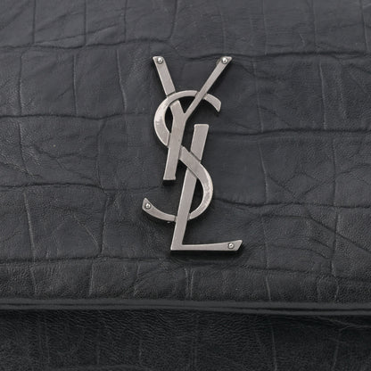 Saint Laurent Calfskin Crocodile Embossed Medium West Hollywood Monogram Fold-Over Black 8 of 10
