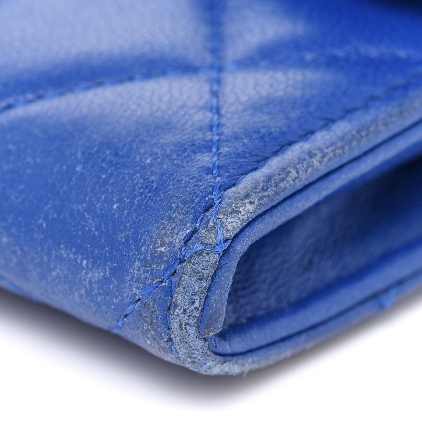 Lambskin Quilted Flap Card Holder Royal Blue