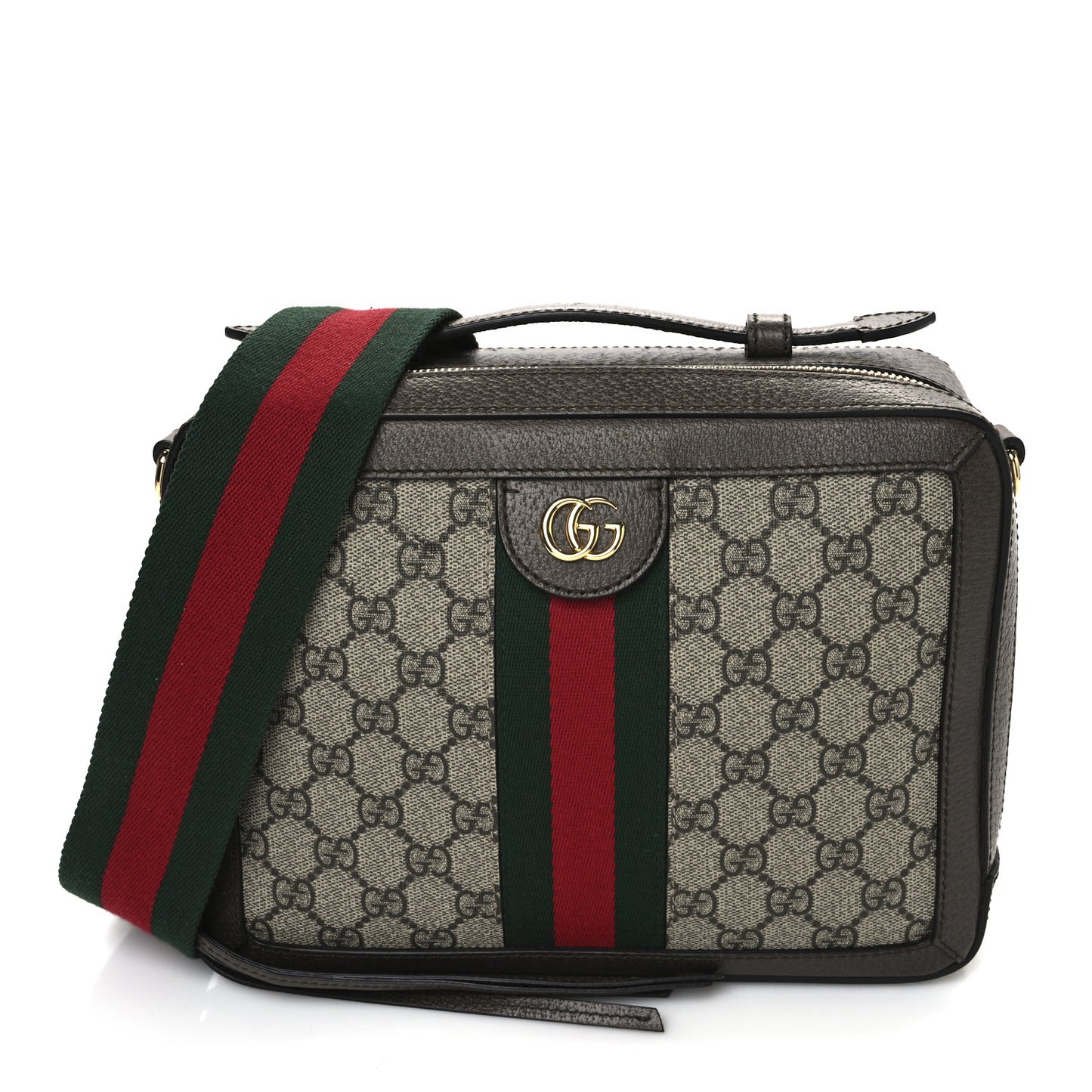 GG Supreme Monogram Web Small Ophidia Top Handle Shoulder Bag Brown