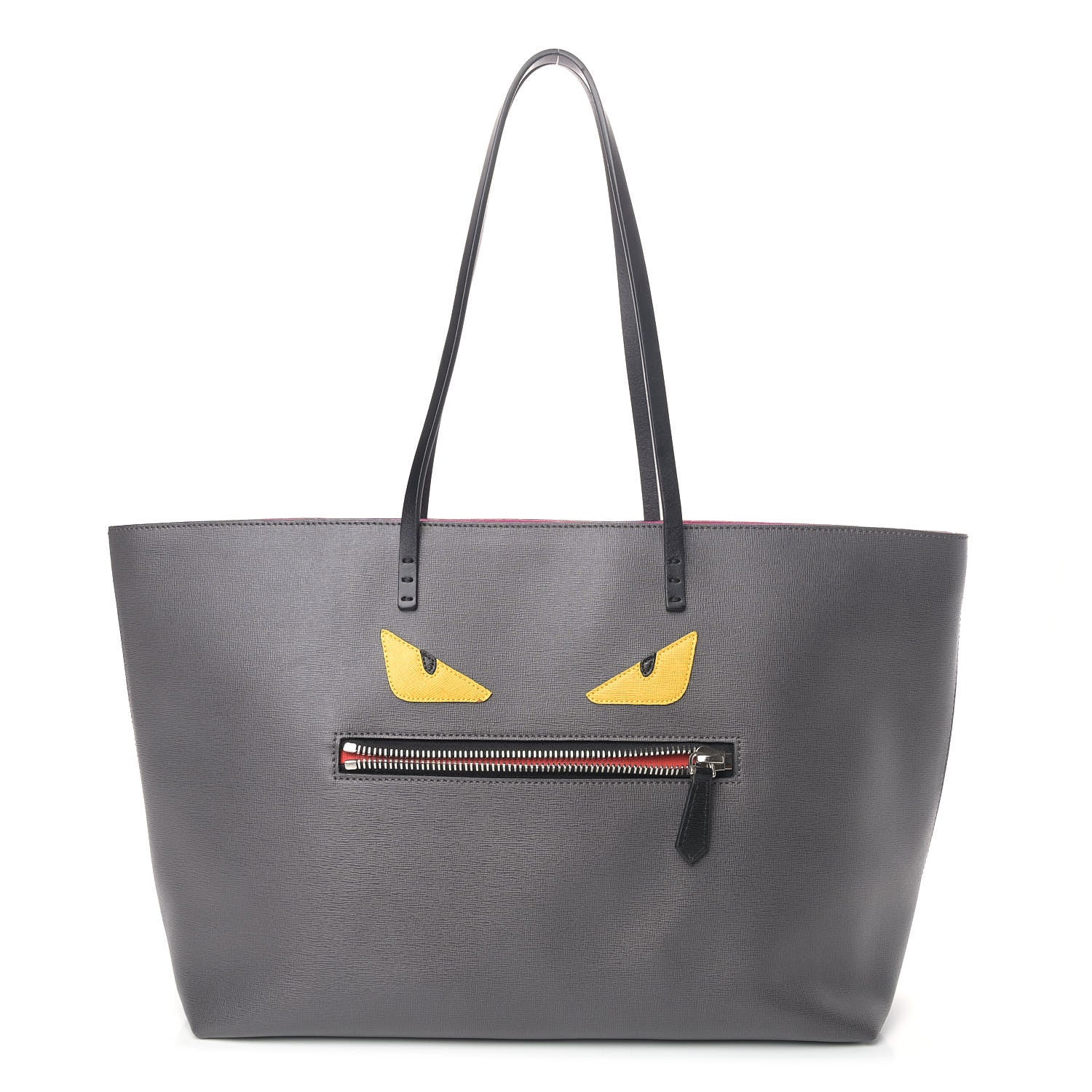 Fendi Vitello Elite Cuoio Monster Buggies Medium Roll Tote Carbone Black Multicolor Magenta 1 of 5