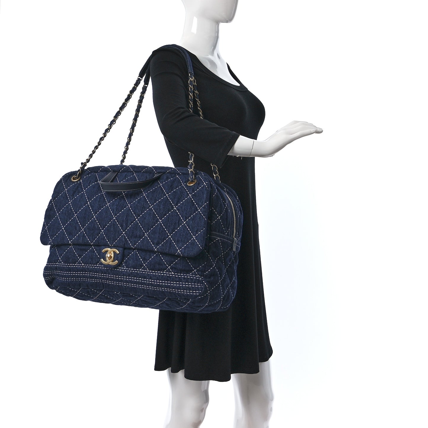 Denim Quilted Large Express Bowling Bag Blue