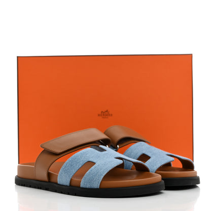 Hermes Denim Calfskin Womens Chypre Sandals 36 Bleu Clair Naturel 9 of 9