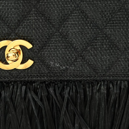 Chanel Woven Raffia Quilted CC Fringe Flap Black 12 of 12