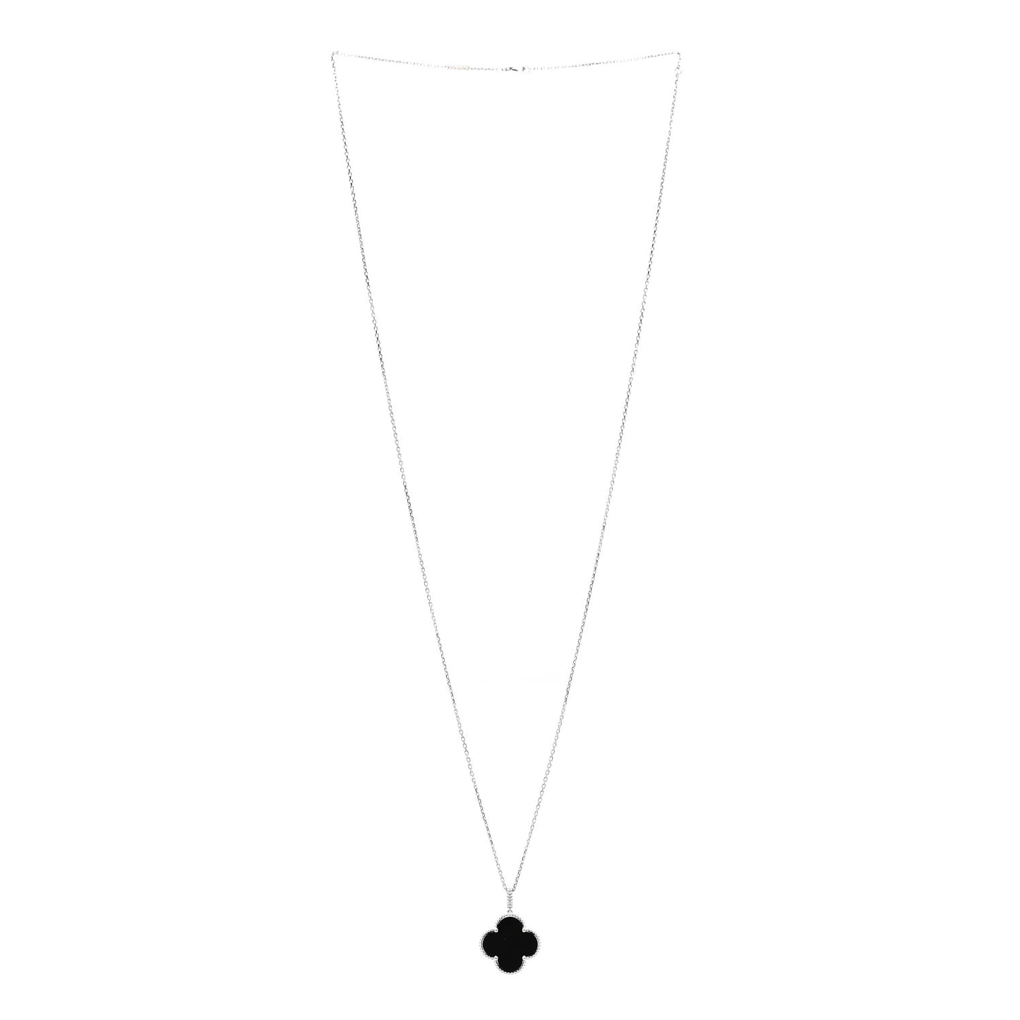 18K White Gold Black Onyx Magic Alhambra Pendant Necklace