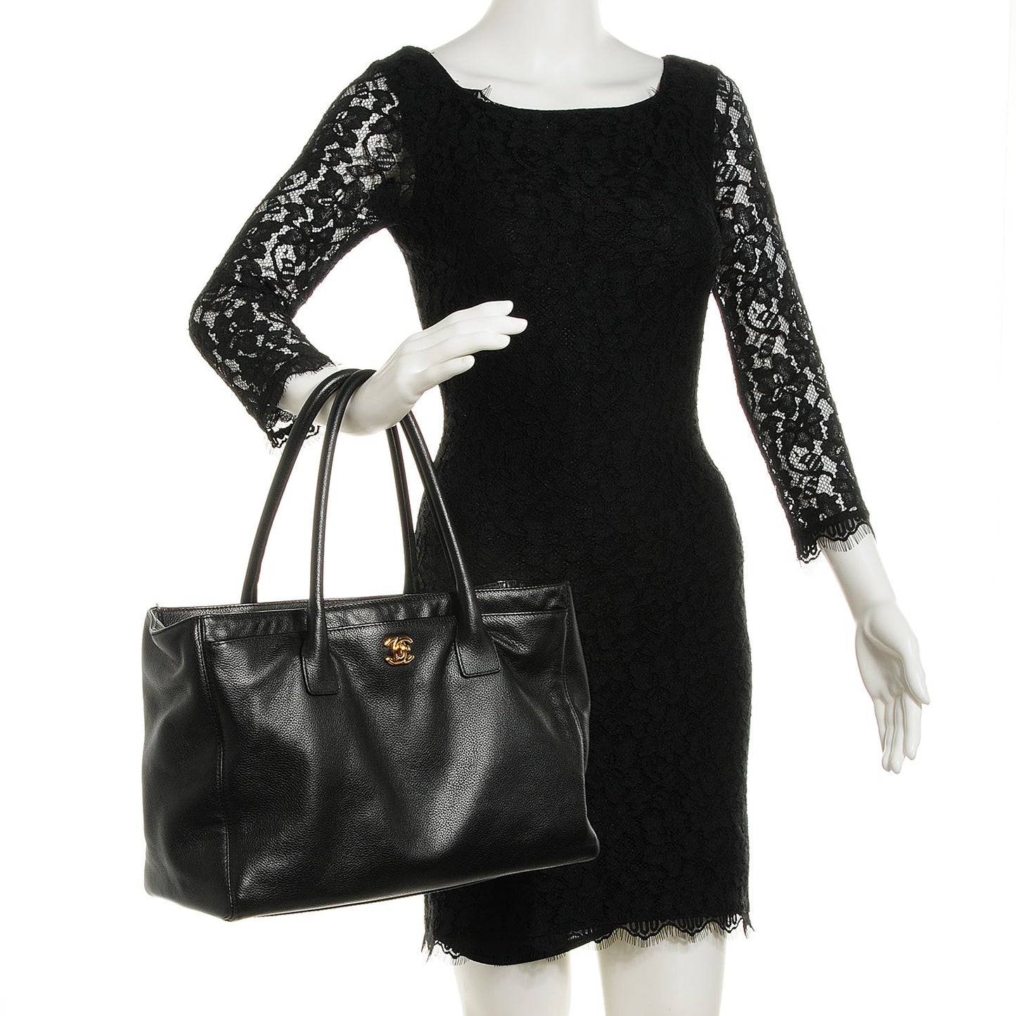 Calfskin Cerf Executive Shopper Tote Black