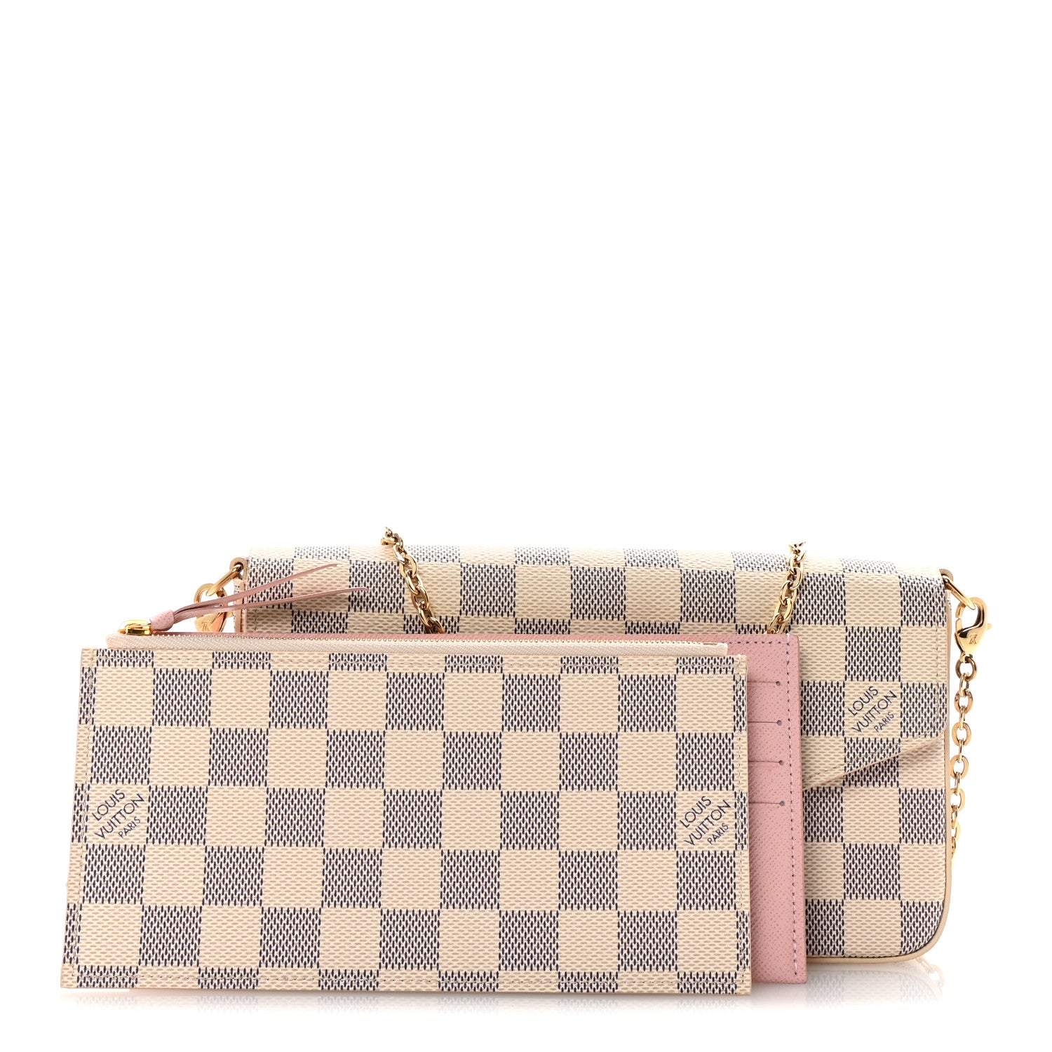 Louis Vuitton Damier Azur Pochette Felicie Chain Wallet Rose Ballerine 3 of 10