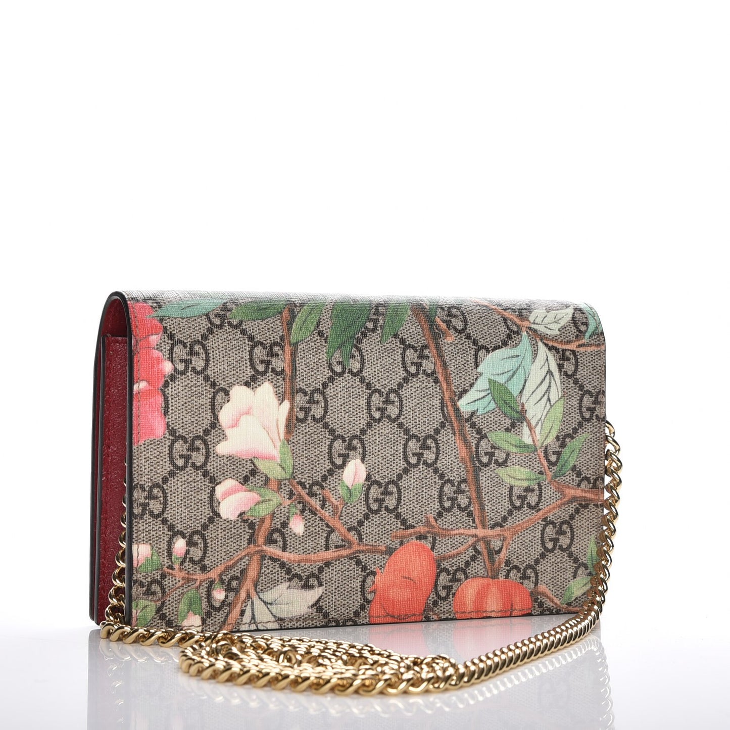 GG Supreme Monogram Tian Chain Wallet Beige Multicolor Red