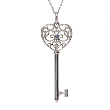 Tiffany Sterling Silver Blue Sapphire Enchant Heart Key Pendant Necklace 4 of 7