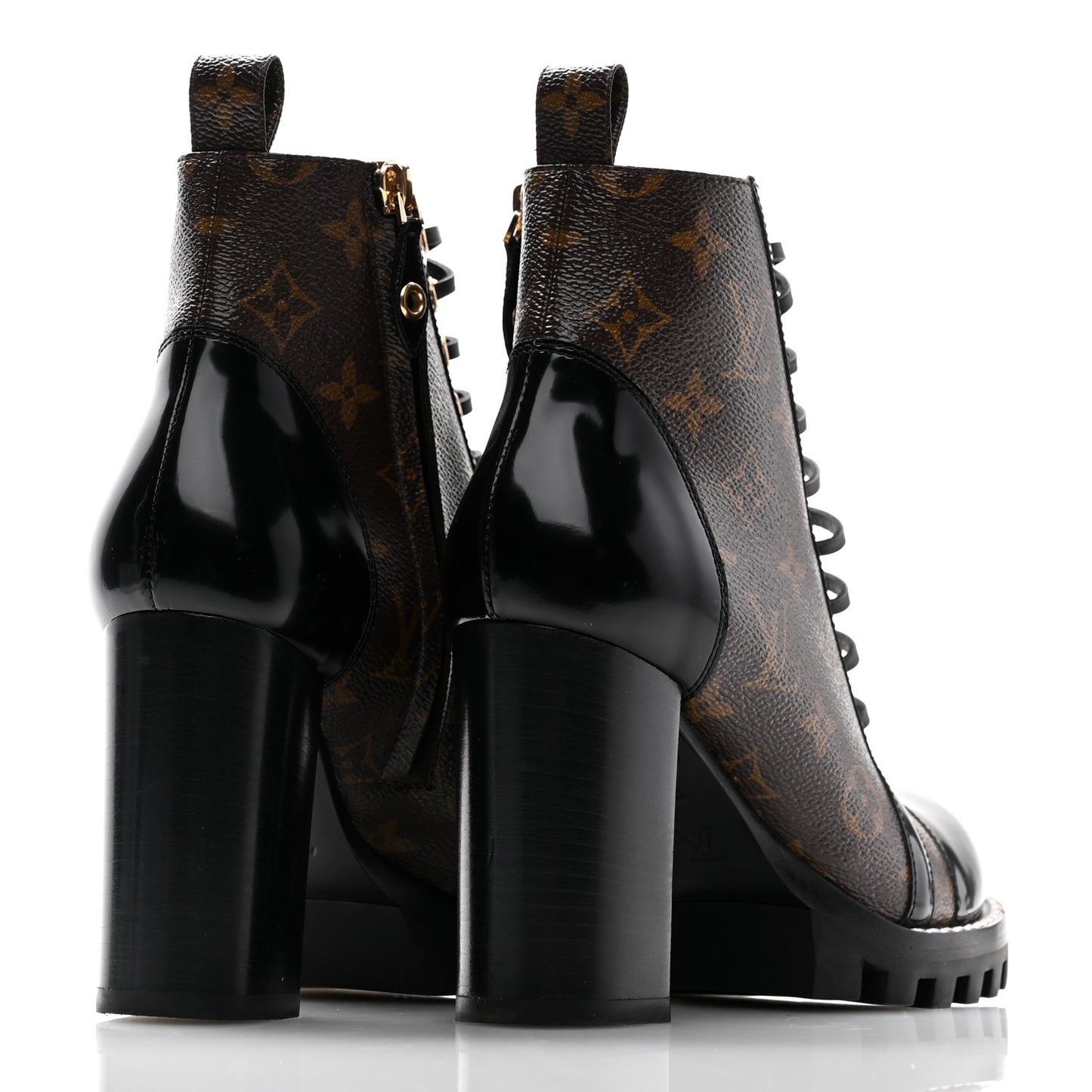 Patent Calfskin Monogram Star Trail Ankle Boots 38 Black