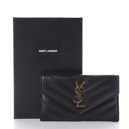 Saint Laurent Grain De Poudre Matelasse Chevron Monogram Compact Wallet Black 7 of 7