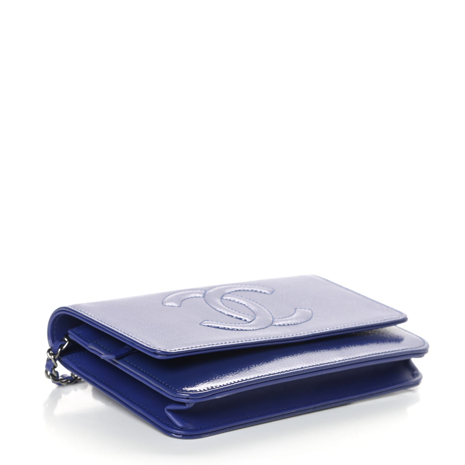 Chanel Patent Caviar Timeless CC Wallet on Chain WOC Blue 4 of 11