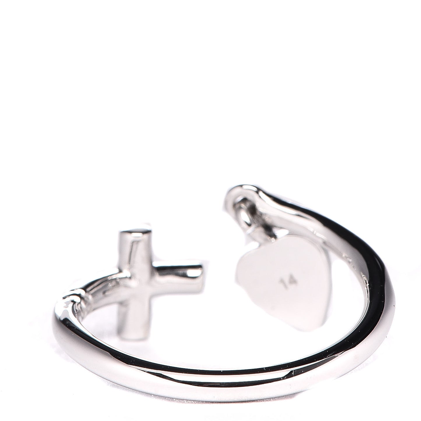 18K White Gold Cross and Heart Ring 54 6.75