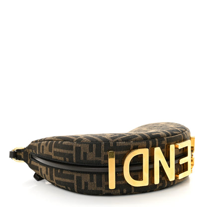 Fendi Fabric Jacquard Vitello Grace FF 1974 Mini Fendigraphy Hobo Bag Tobacco Moro Ebano 4 of 11
