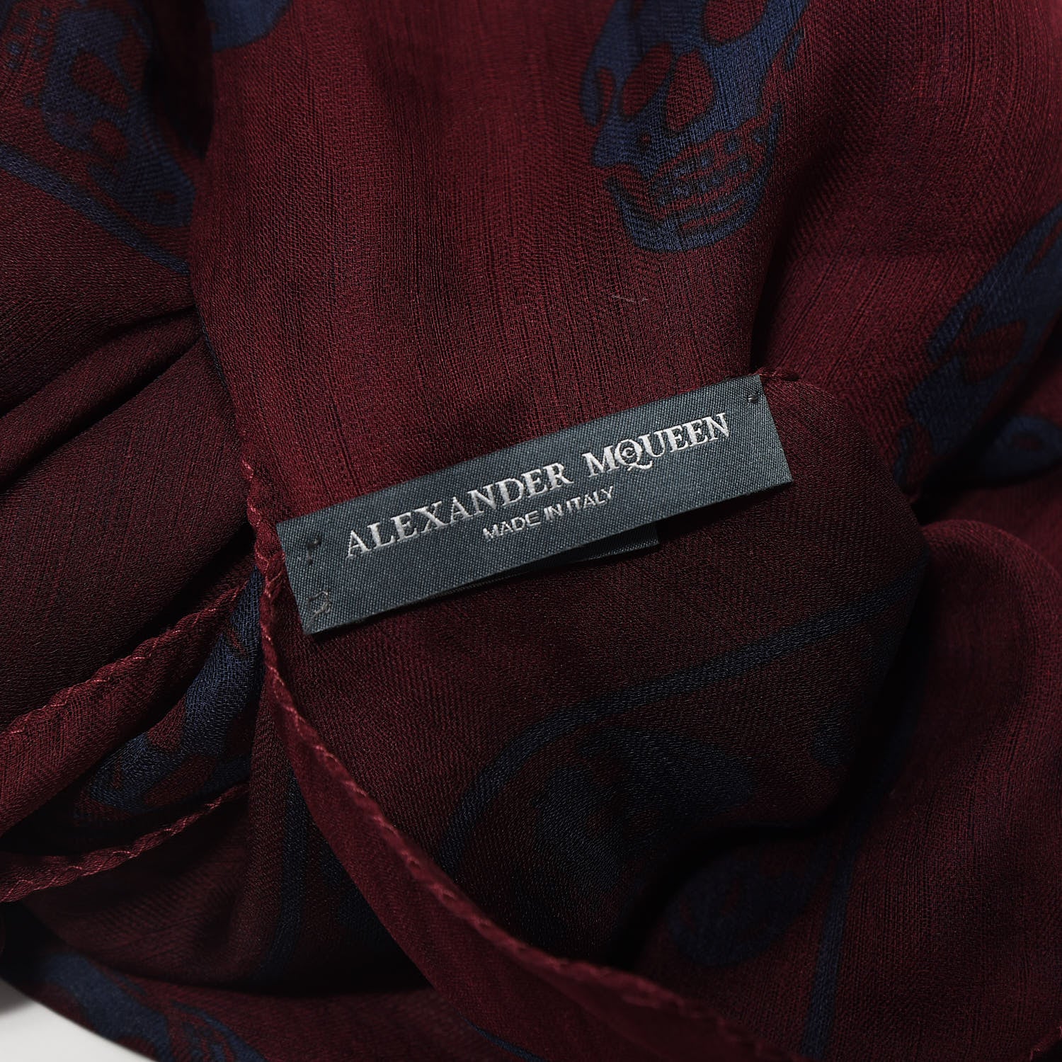 Alexander McQueen Silk Chiffon Skull Scarf Burgundy Navy 3 of 4