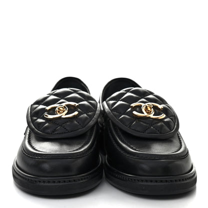 Chanel Lambskin Quilted CC Turnlock Loafers 38 Black 2 of 8