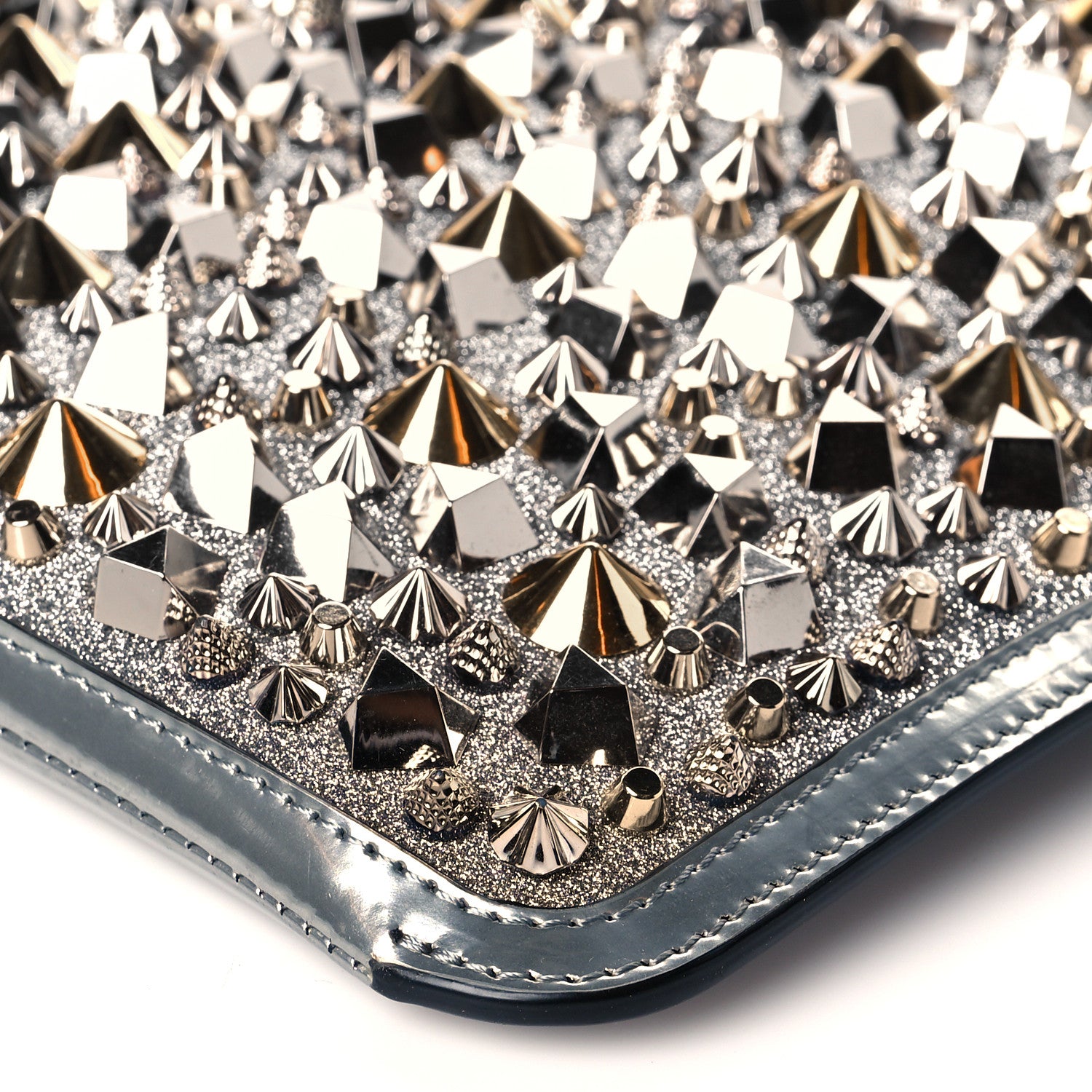 Christian Louboutin Patent Calfskin Glitter Studded Loubiclutch Crossbody Clutch Silver 9 of 9