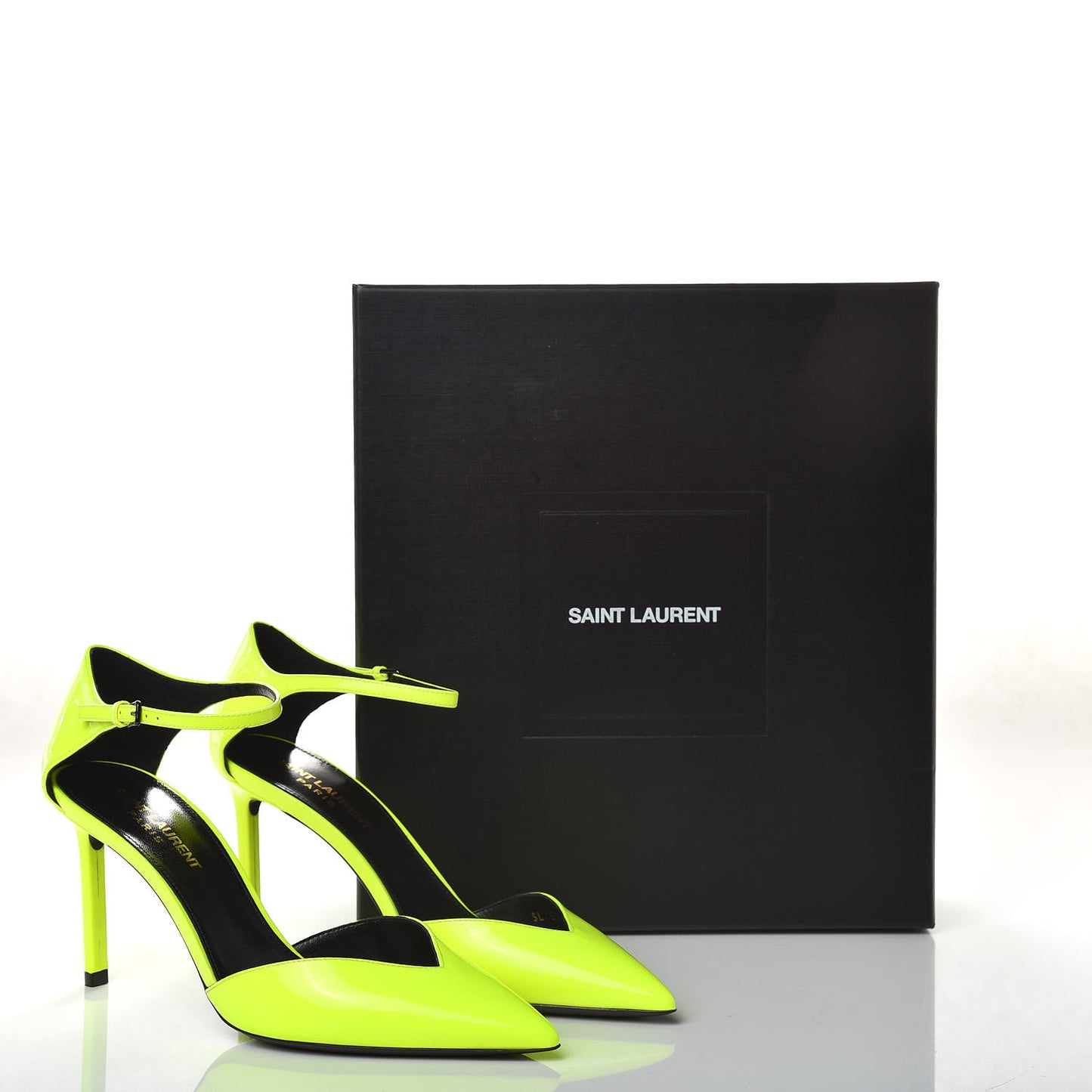Patent Anja 85 Ankle Strap Pointed Pumps 37.5 Fluo Yellow
