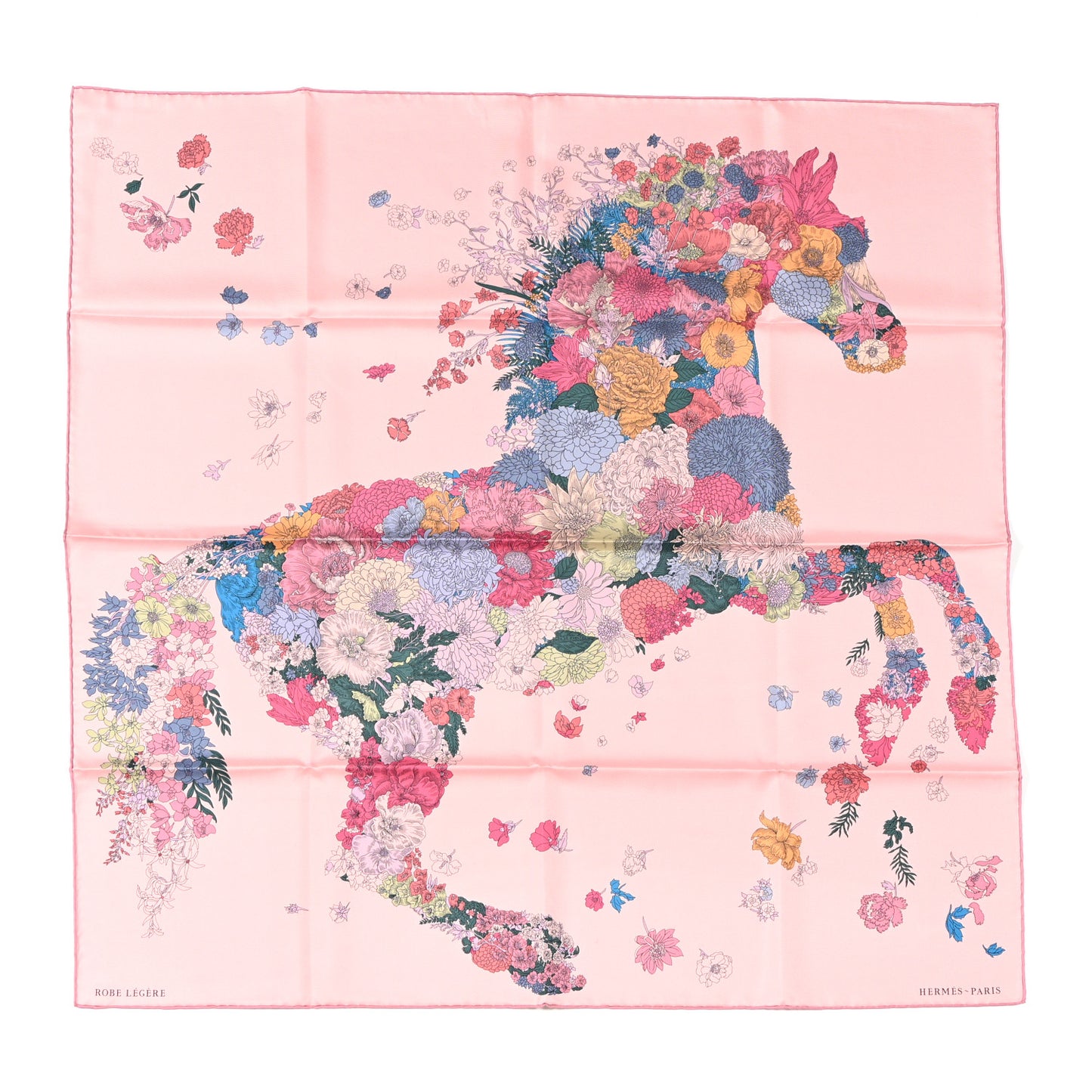 Silk Twill Robe Legere Scarf 90 Rose Hortensia Bleu