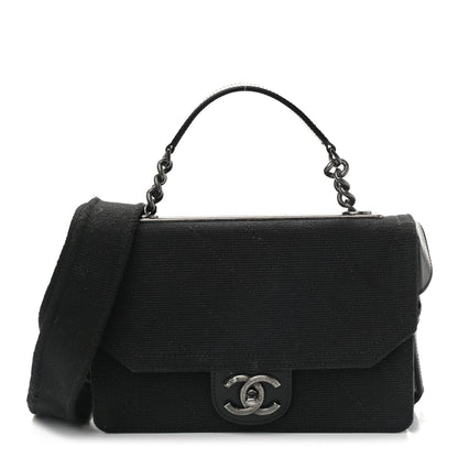 Chanel Canvas Calfskin Quilted 2-Way Flap Black 1 of 11