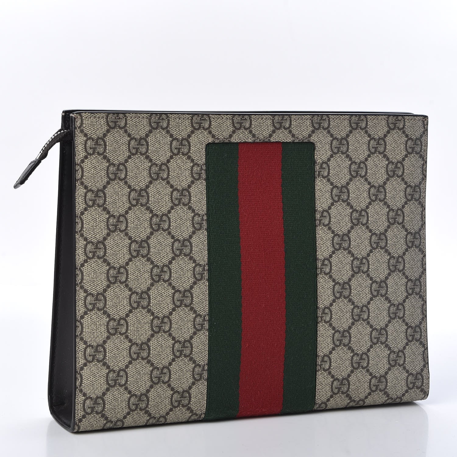 Gucci GG Supreme Monogram Selleria Calfskin Web New Web Cosmetic Case Beige Ebony Cocoa 2 of 9