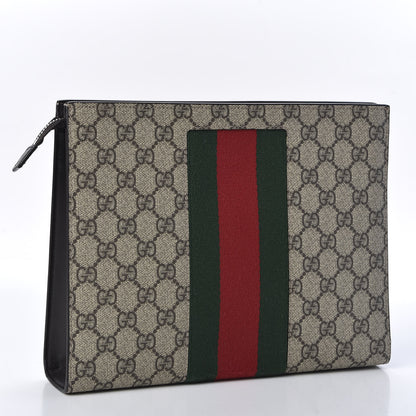 Gucci GG Supreme Monogram Selleria Calfskin Web New Web Cosmetic Case Beige Ebony Cocoa 2 of 9
