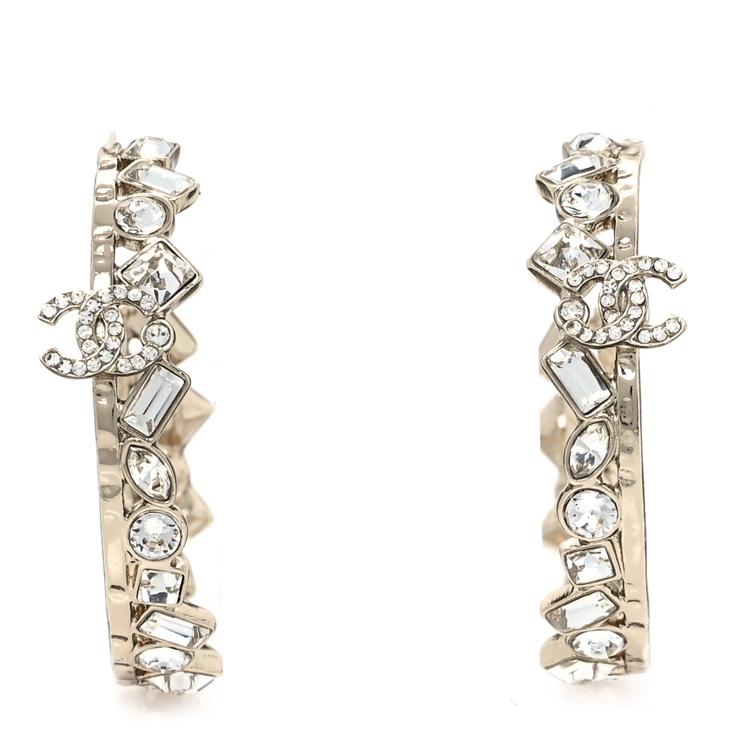 Metal Crystal CC Hoop Earrings Gold