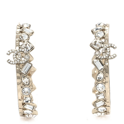 Chanel Metal Crystal CC Hoop Earrings Gold 1 of 7
